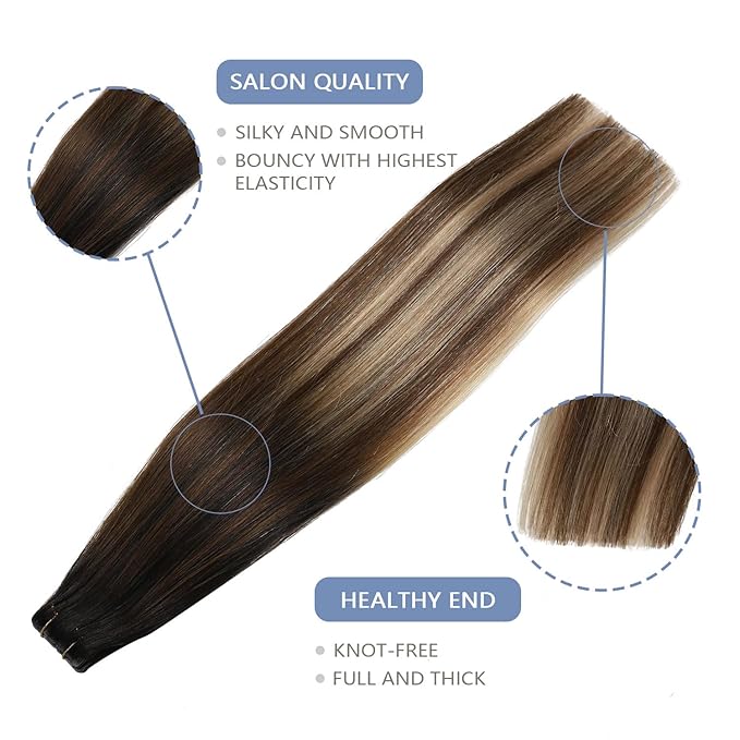COOKAYU Invisi Edge Tape in Hair Extensions Real Human Hair Seamless Injected Tape Ins 14Inch 20pcs 30g Natural Black to Medium Brown and Caramel blonde Extensions