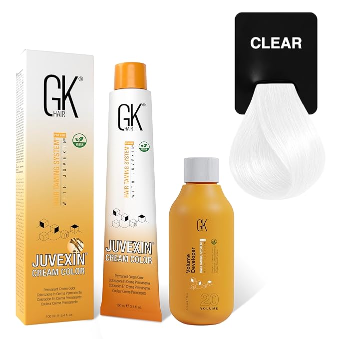 GK HAIR Global Keratin Mixtones Clear Hair Color Cream Tube (3.4 Fl Oz/100ml) + 20 Volume Developer (5 Fl Oz/150ml) - Professional Permanent Long Lasting Toner Dye