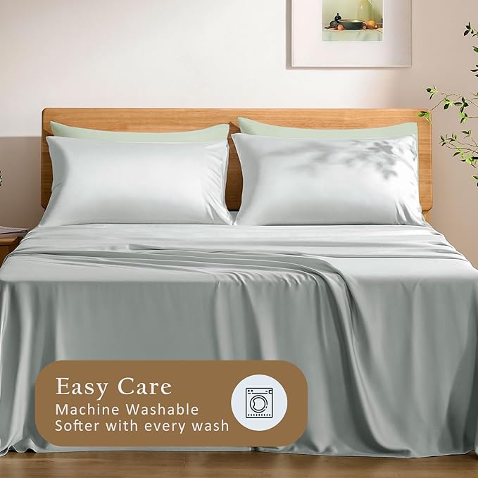 TOSMO Luxury Pillow Case Set of 2 - Cooling Viscose Derived from Bamboo, Oeko-TEX, Breathabl Silky Soft Pillow Cases with Envelope Closure (Standard, Sliver)