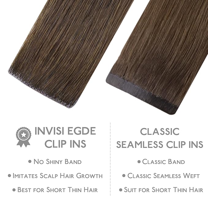 WENNALIFE Invisi Edge Clip in Hair Extensions Real Human Hair, 12 Inch 80g 7pcs Light Ash Brown Invisible PU Skin Weft Straight Extensiones De Cabello Hmano Clip Ins