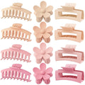 Large Hair Claw Clips 12 Pack, Flower Hair Clips for Thin Hair, Big Square Matte Strong hold for Thick Hair, 3 Styles Hair Clips for Women Thick Hair Pink Colors