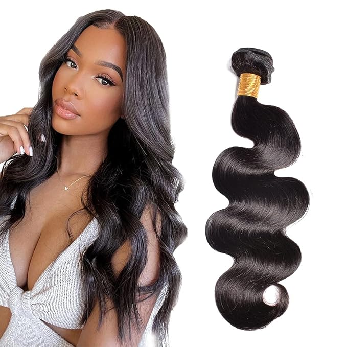 Color 1B Body Wave Bundles Natural Black Human Hair Bundles Unprocessed Brazilian Virgin Remy Hair Single Bundle 24 Inch Double Weft Real Color 1B Hair Weave