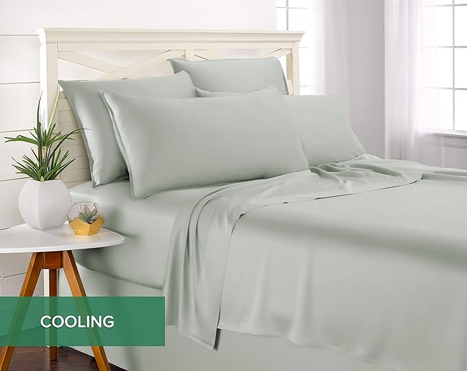 King Pillowcases by Pure Bamboo, Genuine 100% Organic Viscose Derived from Bamboo, Luxuriously Soft & Cooling, Double Stitching, Envelope Closure (2 King Pillowcases, Sea Glass)