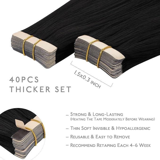 WENNALIFE Tape in Hair Extensions Human Hair, 40pcs 100g 22 inch Hair Extensions Real Human Hair Straight Tape in Extensions