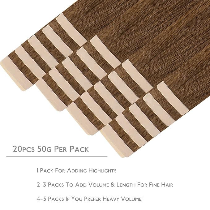 WENNALIFE Tape in Hair Extensions Human Hair, 20pcs 40g 12 inch Light Auburn Brown Remy Hair Extensions Straight Human Hair Tape in Extensions Skin Weft Tape Extensions Human Hair