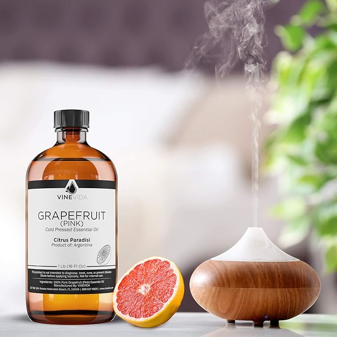 VINEVIDA Pink Grapefruit Essential Oil - 16 oz - Undiluted - DIY Candle Scents - Bulk for Soap Making & Skin Safe