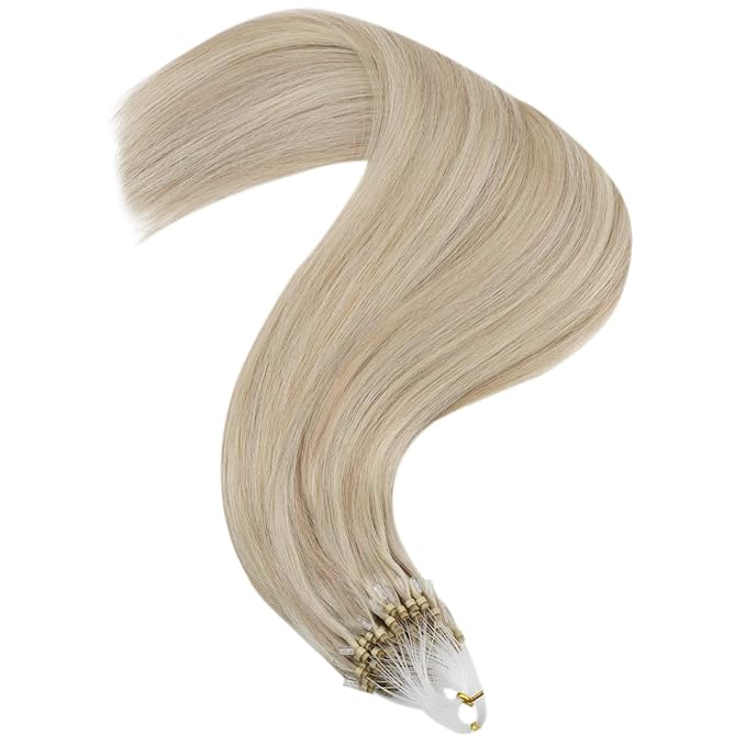 YoungSee Microlink Hair Extensions Human Hair Blonde Micro Beads Hair Extensions Ash Blonde Highlight Bead Hair Extension Real Human Hair 16 Inch Invisible Cold Fusion Hair Extension 50g 50s