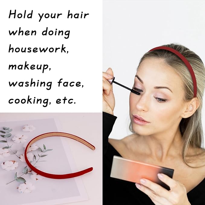 Wecoe Red Narrow Satin Headbands, 10pcs Non Slip Fashion Hair Bands for Women' Hair - Holiday & DIY Accessories