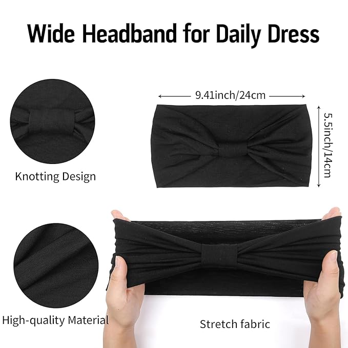 Huachi Headbands for Women, Wide Elastic Head Bands Non Slip, Thick Workout Headband Sweat Bands, Soft Large Knotted Hair Band Turban Headwraps for Washing Face, Makeup, Sport, Running(Pack of 6)