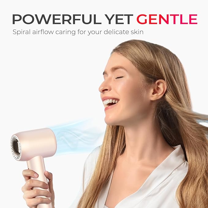 TYMO Ionic Hair Dryer for Women, High Speed Travel Blow Dryer for 5X Faster Drying & 0 Damage, Professional Portable Quiet Hairdryer with 400M Negative Ions, 4 Temps& 2 Speeds, 110,000 RPM, Gold Blush