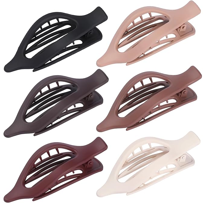 Flat Hair Clips for Women - 6 PCS French Flat Claw Clips Medium Hair Clips for Girls Large Hair Claw Clips for Thick or Thin Hair Strong Hold No Slip Hair Accessories for women (Brown Scarlet)
