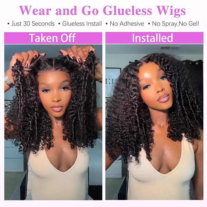 7x6 Burmese Curly Glueless Wigs Human Hair Pre Plucked Pre Cut 250% Density Drawstring Wig for Black Women 7x6 HD Lace Front Wigs Human Hair Glueless Wear and Go Nautural Color 18 Inch