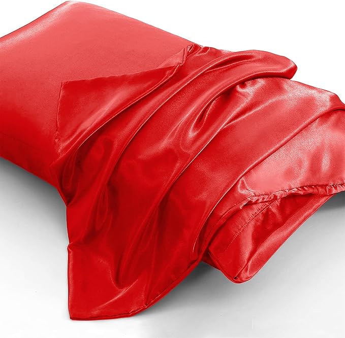 Aormenzy Satin Pillow Cases for Women King Size Set of 2, Red Satin Pillowcase for Hair with Envelope Closure Silky Pillow Covers Wrinkle, Fade Resistant (20x40 Inches)