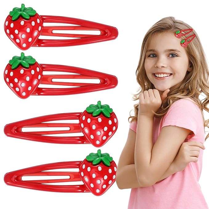 20 Pcs Red Metal Snap Fruit Hair Clips, Cute Strawberry Hair Accessories, Alligator Hairs Clips Red Metal Fruit for Girls, Women, Kids