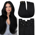 YoungSee Clip in Hair Extensions Real Human Hair Black Clip in Human Hair Extensions Jet Black Remy Hair Extension Clip ins for Women Set 7pcs 16inch 120g Add Volume