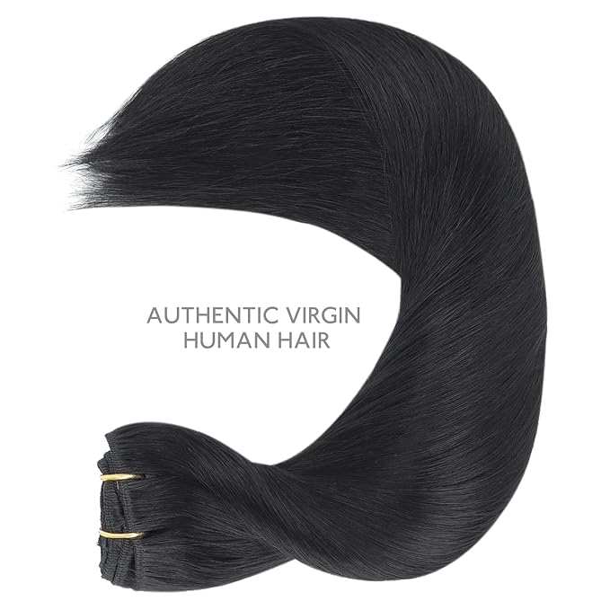 WENNALIFE Clip in Human Hair Extensions 85g 5pcs 22 Inch, Remy Hair Jet Black Real Virgin Hair Extensiones De Cabello Humano Con Clip Ins