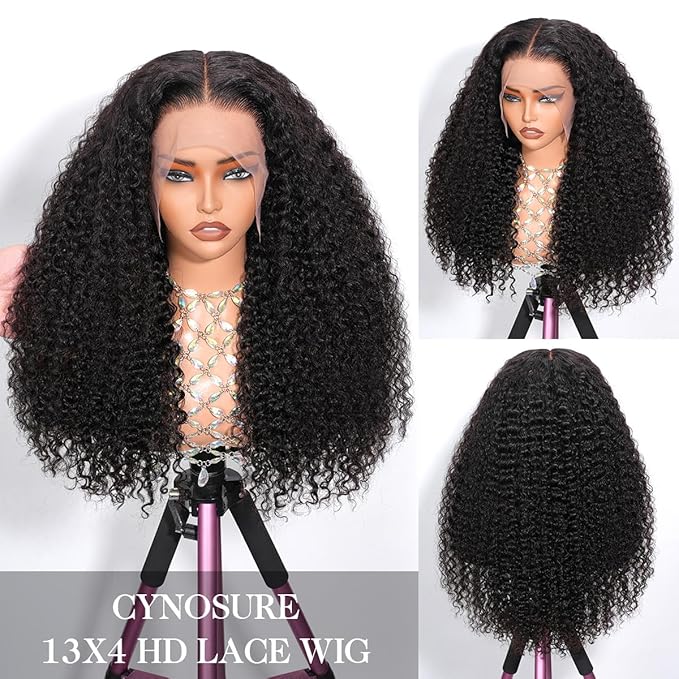 CYNOSURE Lace Front Human Hair Wigs for Black Women 13x4 9A Curly Lace Front Wigs Human Hair Pre Plucked with Baby Hair Natural Black Color(18, Curly Wigs)