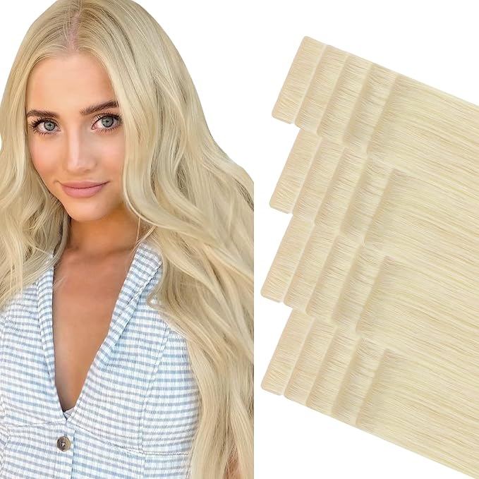 GOO GOO Invisi Edge Tape in Hair Extensions Human Hair, 60A Platinum Blonde 20pcs 22inch 50g, Virgin Remy Hair, Seamless Injected Tape, Natural Look