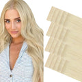 GOO GOO Invisi Edge Tape in Hair Extensions Human Hair, 60A Platinum Blonde 20pcs 22inch 50g, Virgin Remy Hair, Seamless Injected Tape, Natural Look