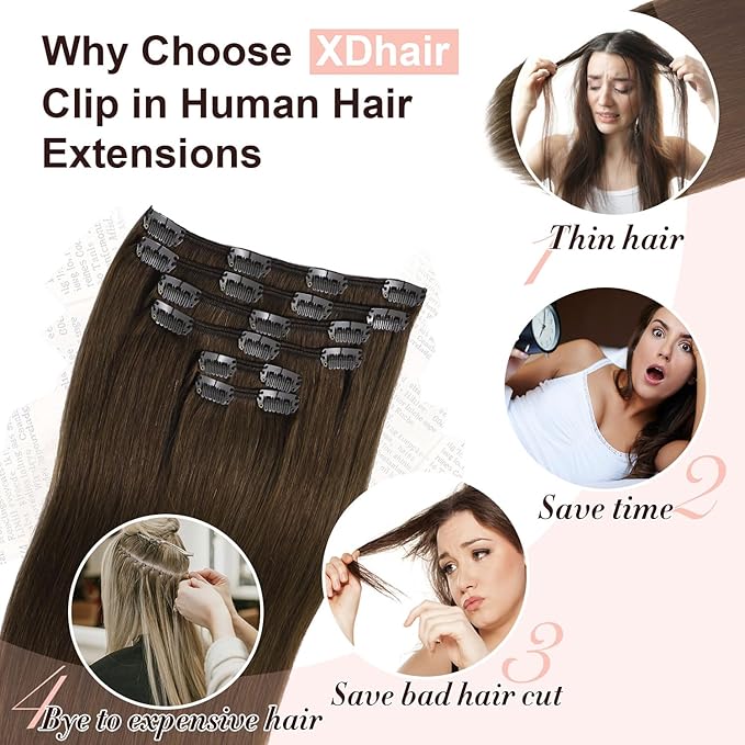 XDhair 18 Inch Medium Brown Hair Extensions Real Human Hair Clip in Extensions 120G 6pcs Clip in Hair Extensions for Women #4 18 Inch