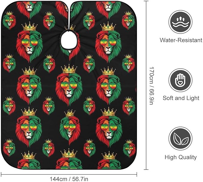 Women Rasta Flag Reggae King Lion Black Haircut Barber Cape Cover, Extra Large Hairdressing Apron for Home Stylists, Easy Clean