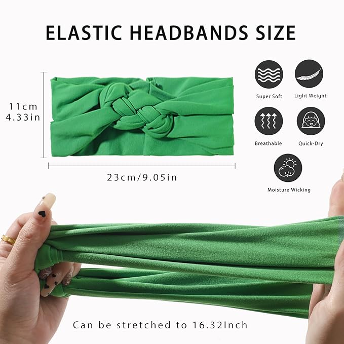 Vercret Headbands for Women Wide Sailor Knot Braided Headband Adjustable Hair Bands Non Slip for Girls Boho Stretchy Turban Headwrap Yoga Workout, Solid Color, 6Pcs