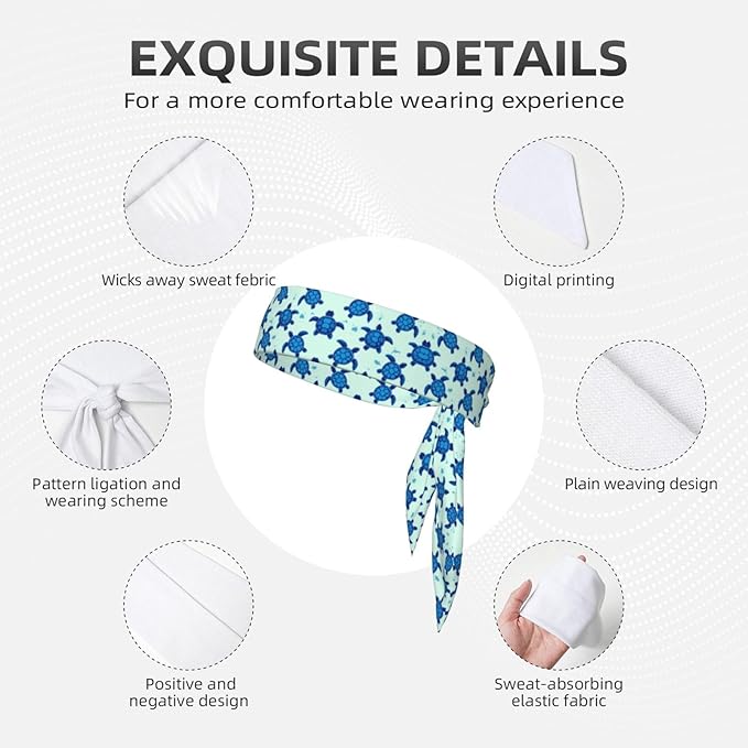 Men Women Beauty Skinny Sports Sweatbands Head Decor for Running Travel Shower, Elastic Multi Style Ocean Animal Turquoise Blue Sea Turtles Head Ribbon Headwear