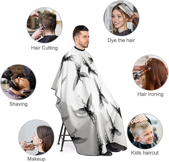 Extra Large Hair Styling Cape, Haircut Apron Black Crow Raven Bird Grey Haircuting Salon Cape Gown for Hair Cutting Styling