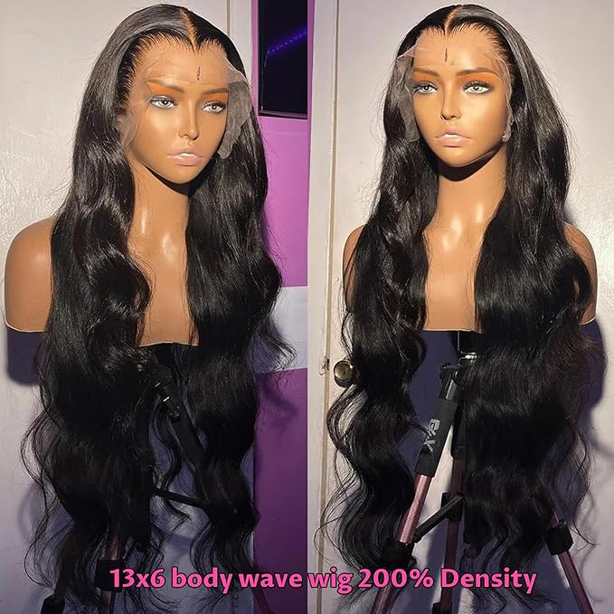 28 Inch 13x6 Body Wave Lace Front Wigs Human Hair Pre Plucked 200 Density HD Transparent Lace Frontal Wigs Human Hair for Women 12A Glueless Wigs Baby Hair Body Wave Wig Natural Black