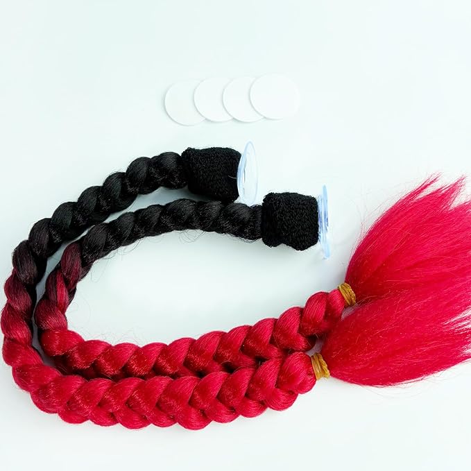 Braids Pigtails with Suction Cup for Motorcycle, Ski, Bicycle Helmet Decoration 2 Pieces