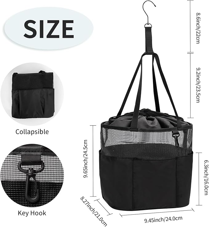 Shower Caddy Portable, Hanging Mesh Shower Caddy, Travel Toiletry Bag for Women Men, Quick Dry Shower Tote Bag with Rotable Hook for Bathroom, Gym, Camping, Beach, Swimming, Traveling
