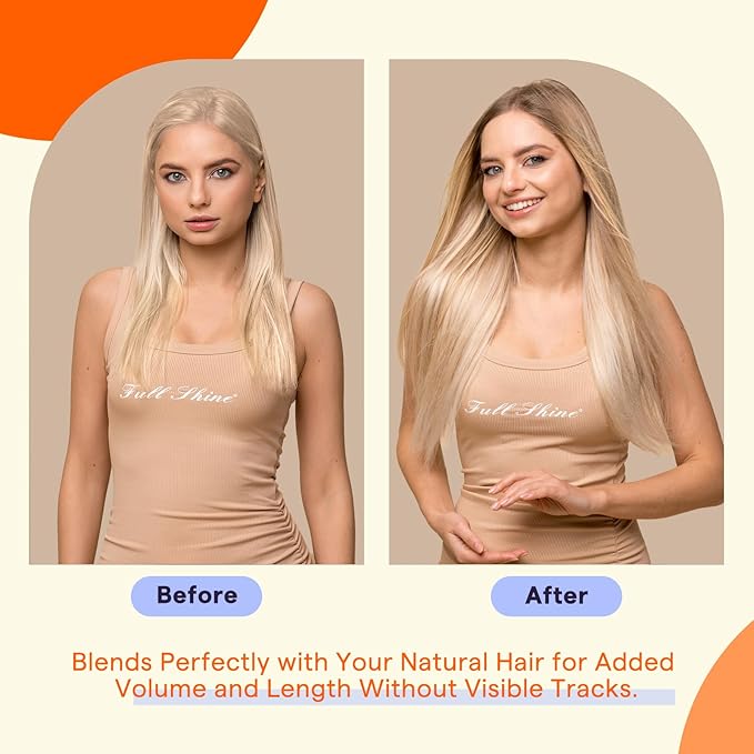Full Shine Human Hair Tape in Extensions 14 Inch Balayage Nordic Blonde Hair Extensions Color 18 Ash Blonde Fading to 22 and 60 Highlighted Seamless Tape in Hair Extensions 50 Gram Remy Hair 20pcs