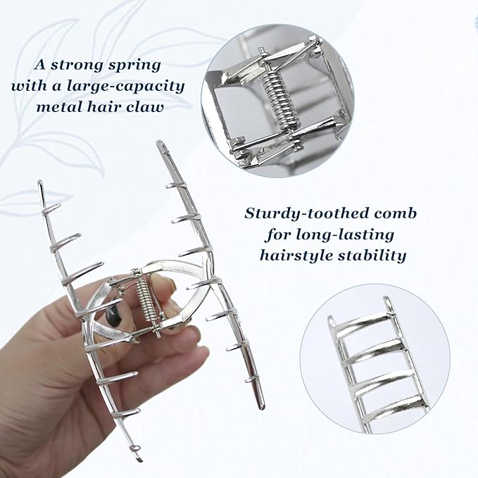 4 Pcs Large Metal Hair Claw Clips for Women, Non-slip Claw Clips with Strong Hold Jaw, Fashion Accessories for Thin Thick Long Curly Hair (Silver1)