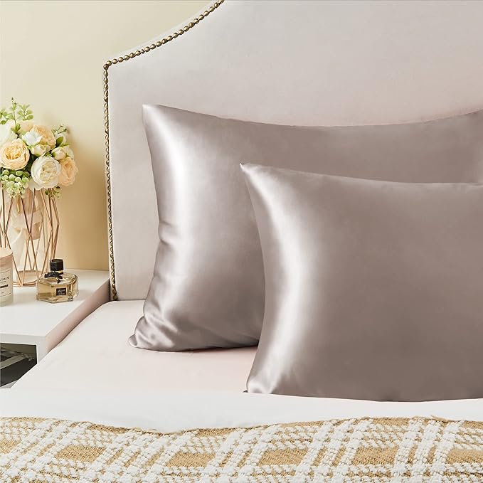 BEDELITE Satin Pillowcase with Zipper 2 Pack, Rose Taupe Pillow Cases Standard Size, Super Soft and Cooling Similar to Silk Pillow Cases, Gift for Women Men(20x26 Inches)