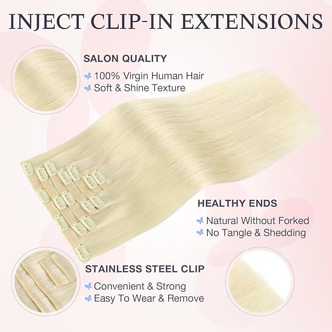 DOORES Invisi Edge Clip in Hair Extensions 14 inch 100g 7pcs, Virgin Real Human Hair PU Clip in Extension Invisible Seamless Natural Thickening Hairstyle, 60A Platinum Blonde