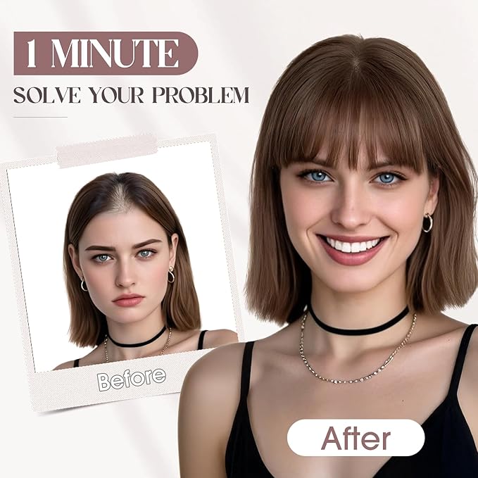 MY-LADY Human Hair Toppers for Women Real Human Hair with Bangs Thin 8.5 * 8.5CM Mono Base Clip in Remy Hairpieces Light Weight 12 Inch Chocolate Brown