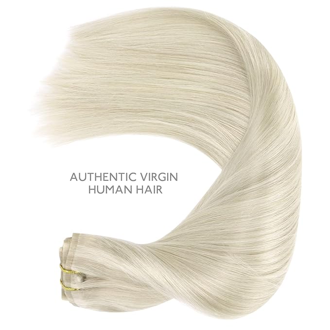 WENNALIFE Seamless Clip In Hair Extensions, 16 Inch 7pcs 130g Ash Blonde Highlighted Platinum Blonde Hair Extensions Clip In Real Human Hair Extensions Clip In Invisible PU Weft Human Hair Extensions