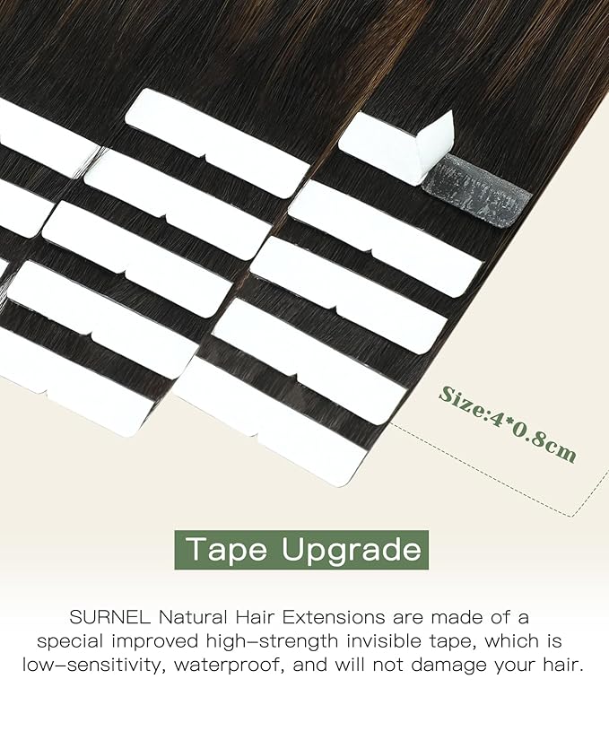 SURNEL Injected Seamless Tape in Hair Extensions 14 Inch Natural Black to Medium Brown and Caramel Blonde Invisible Tape in Extensions 20 Pcs 30g(#1B427,14)