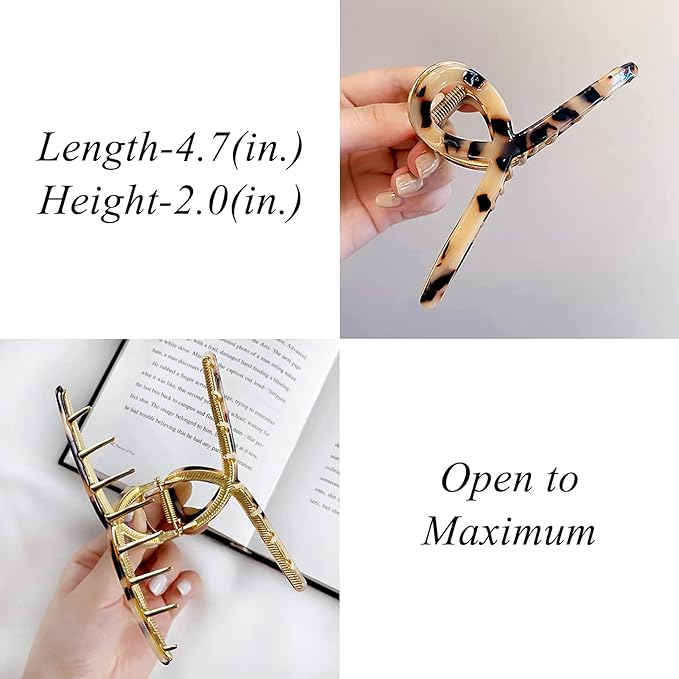 Large 4.7" Butterfly Acetate Hair Claws and Clamps - Strong Hold Hair Accessories for Long Thick Hair (Light Leopard)