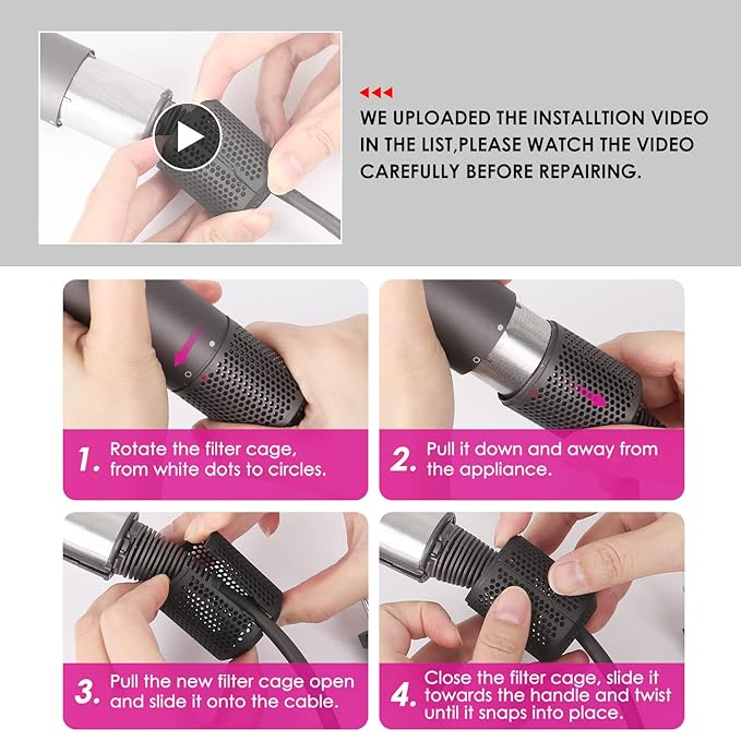 Upgraded Hair Dryer Filter Mesh Replacement for Dyson Supersonic HD01 HD03 HD08 Hair Dryer Attachment, Hair Dryer Outer Filter Cage with Filter Cleaning Brush (Black)