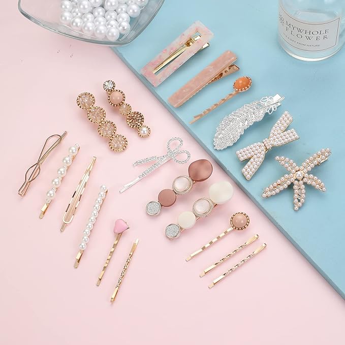 20 Pieces Pearl Hair Clips Set, Hair Barrettes Acrylic Resin Sweet Decorative Bobby Pins Hairpin Headwear Hair Accessories Headwear for Women and Girls…