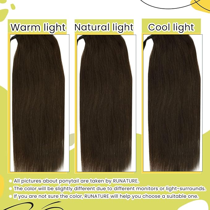 RUNATURE Ponytail Extension Human Hair Straight Brown Ponytail Hair Extensions 18 Inch 80g Natural Hair Ponytail Extension with Magic Paste Long Ponytail Real Hair Extensions One Piece Silky