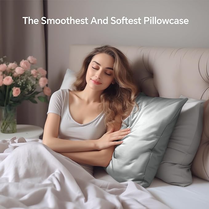 INFIIXSO Silk Pillow Cases 2 Pack Standard Size, Ultra Smooth & Soft Mulberry Silk Pillow Case for Hair and Skin, Breathable Cooling Silk Pillowcase with Hidden Zipper (Dark Grey, 20x26 Inches)