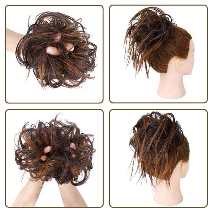HMD Tousled Updo Messy Bun Hair Piece Hair Extension Ponytail With Elastic Rubber Band Updo Extensions Hairpiece Synthetic Hair Extensions Scrunchies Ponytail Hairpieces for Women 6AH30#