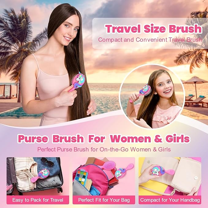 Toddler Hair Brush for Toddler Girls & Kids Ages 2-4+, Pink Mini Unicorn Hairbrush, Gentle Detangling brush, Wet & Dry Hair, Soft Ball-Tip Bristles for Sensitive Scalp, Travel-Friendly