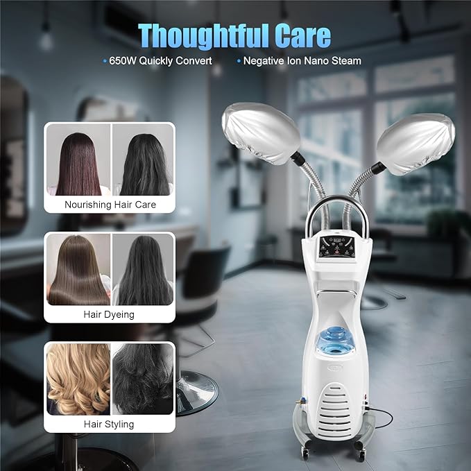 7 in 1 Professional Hair Steamer, Freestanding Hair Treatment Machine with Wheels, Professional O3 Ozone Hooded SPA, for Homes, Spas, Barber Shops, Beauty Salons