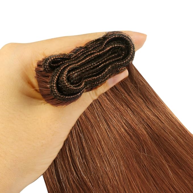 YoungSee Sew in Extensions Copper Weft Hair Extensions Colorful Human Hair Weft Extensions Light Copper Long Straight Hair 100G 24Inch