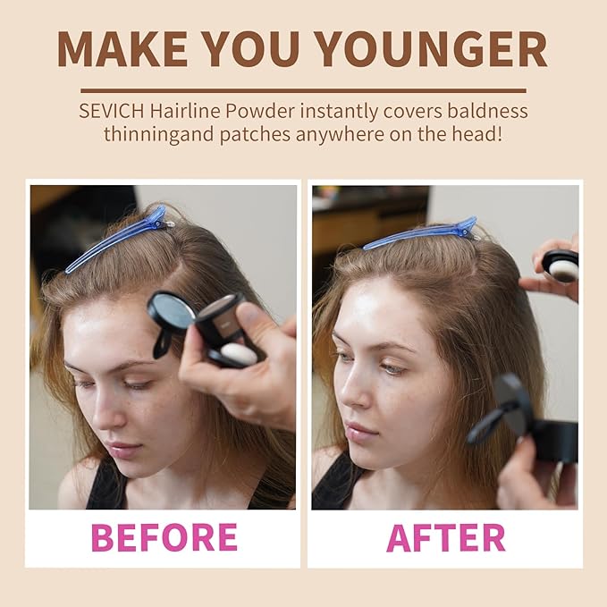 SEVICH Hairline Powder - Quick Cover for Thinning Grey Hair, Eyebrows & Beard for Women & Men, Windproof & Sweatproof, Blonde