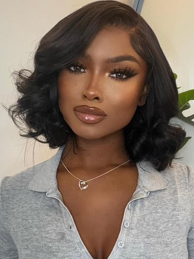 KLAIYI Light Yaki Straight Bob Loose Wave Pre Everything 13x4 Lace Front Wigs Human Hair Precut Lace Pre Plucked Bleached Glueless Wear and Go Wigs for Women Bye Bye Knots Wig Beginner Friendly 10Inch