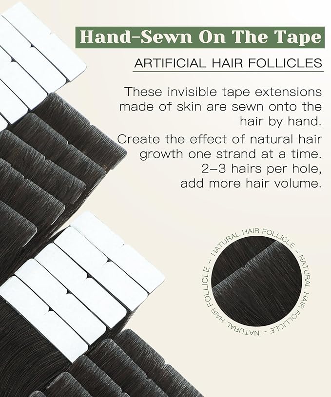 SURNEL Injected Invisible Tape in Hair Extensions 18 Inch Darkest Brown Injection Seamless Tape in Extensions Human Hair 20Pcs 40g(#2,18)